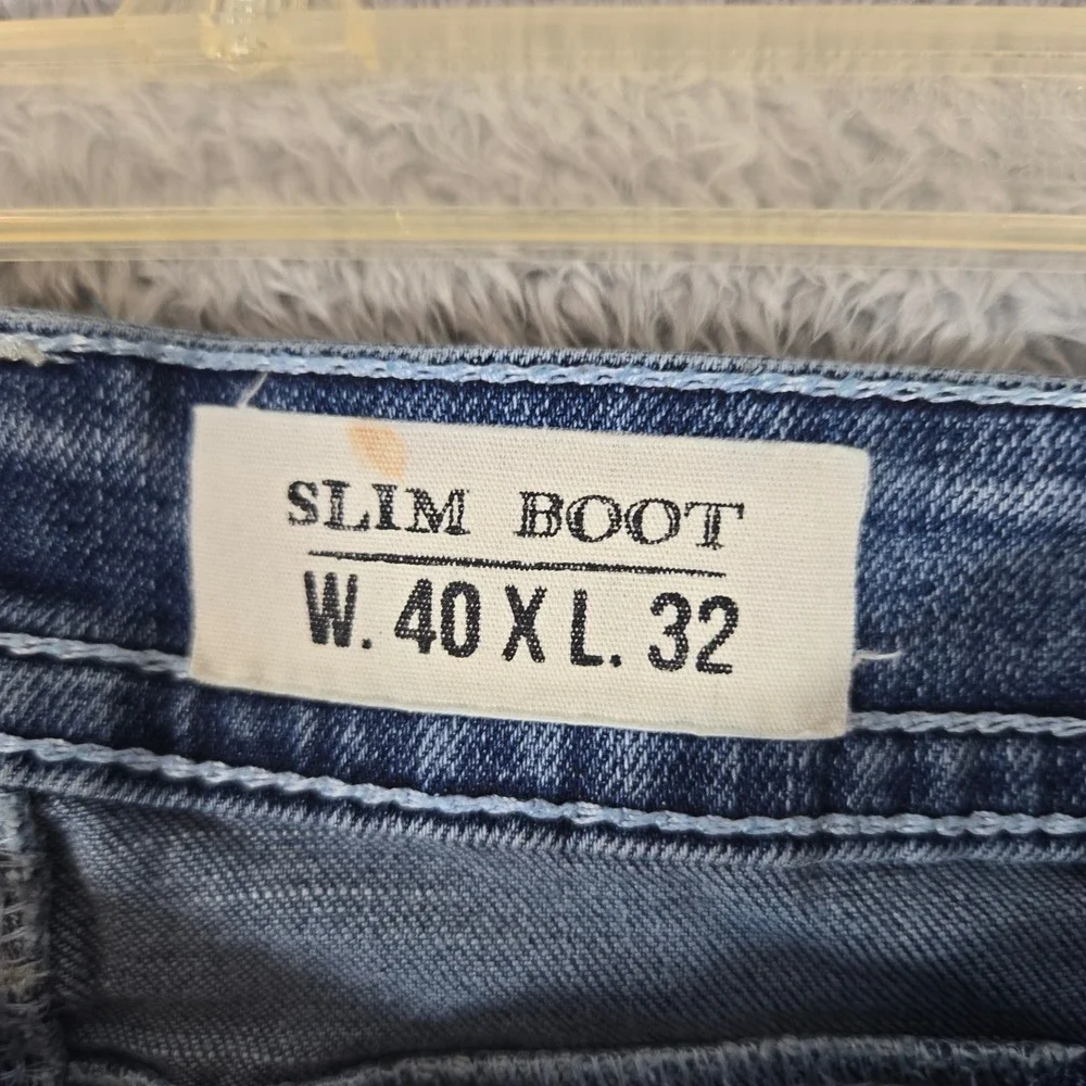 Axel Slim Boot Blue Jeans Mens 40x32 Medium Wash Embroidered Flap Pocket Stretch
